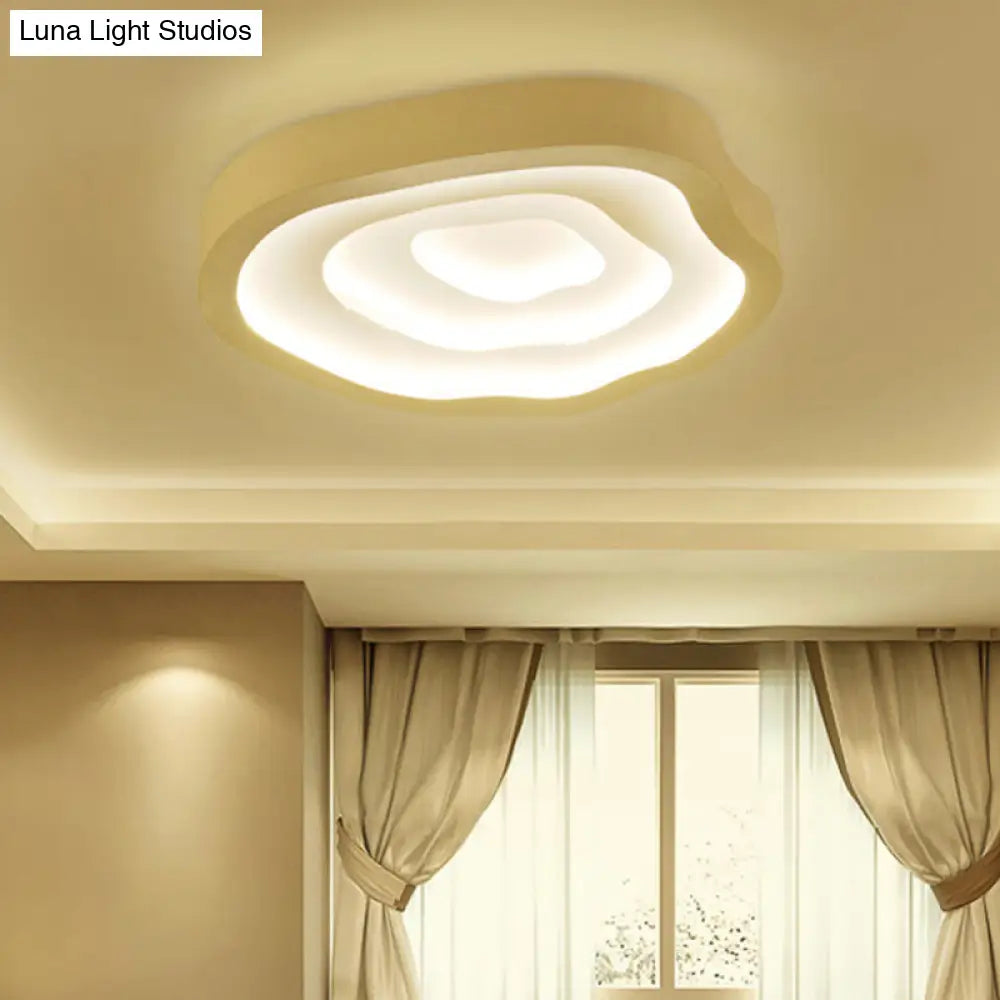 Minimalist White Led Flush Mount Lamp - 21/25 Wide Tree-Ring Ceiling Light With 3 Color Options / 21