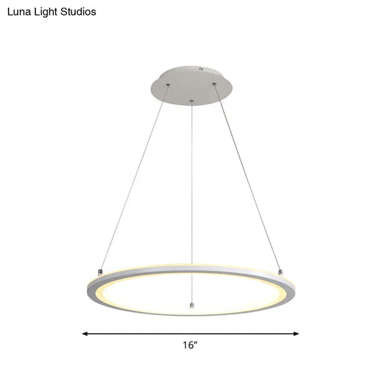 White Minimalist Led Chandelier - Circular Kitchen Pendant Lamp (16/19.5/31.5 Width)