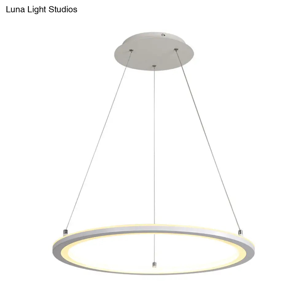 White Minimalist Led Chandelier - Circular Kitchen Pendant Lamp (16/19.5/31.5 Width)