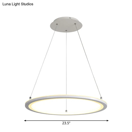 White Minimalist Led Chandelier - Circular Kitchen Pendant Lamp (16/19.5/31.5 Width)