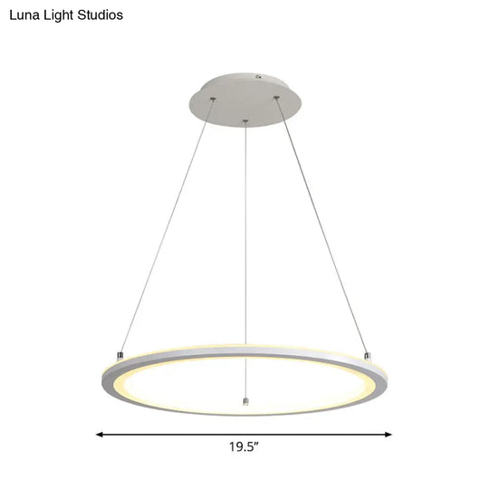 White Minimalist Led Chandelier - Circular Kitchen Pendant Lamp (16/19.5/31.5 Width)