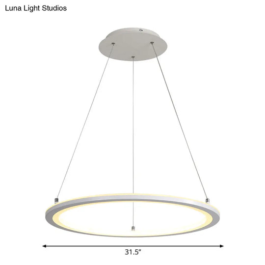 White Minimalist Led Chandelier - Circular Kitchen Pendant Lamp (16/19.5/31.5 Width)