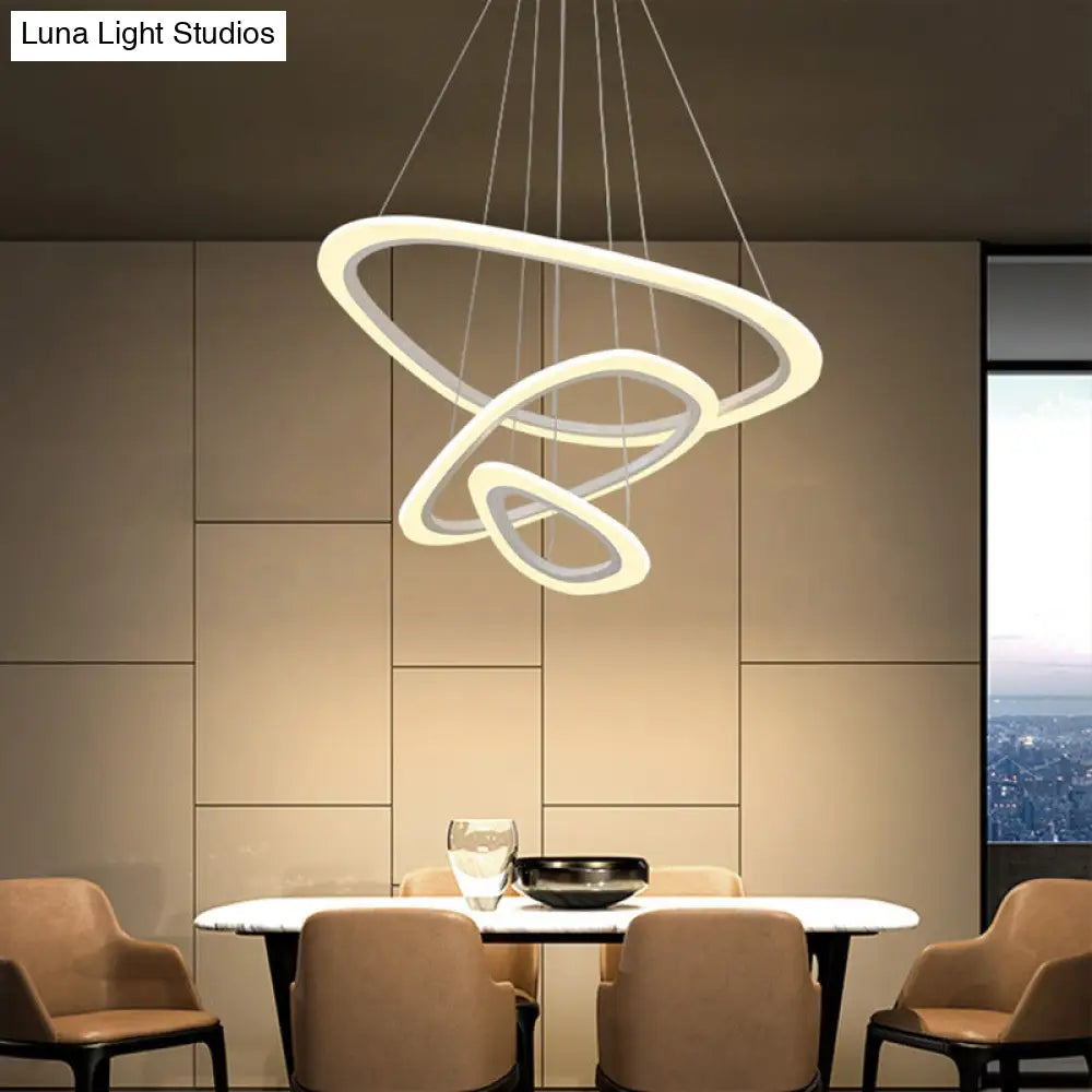 Minimalist White Led Pendant Light: Dining Room Chandelier With Triangle/Round Acrylic Shade (2/3