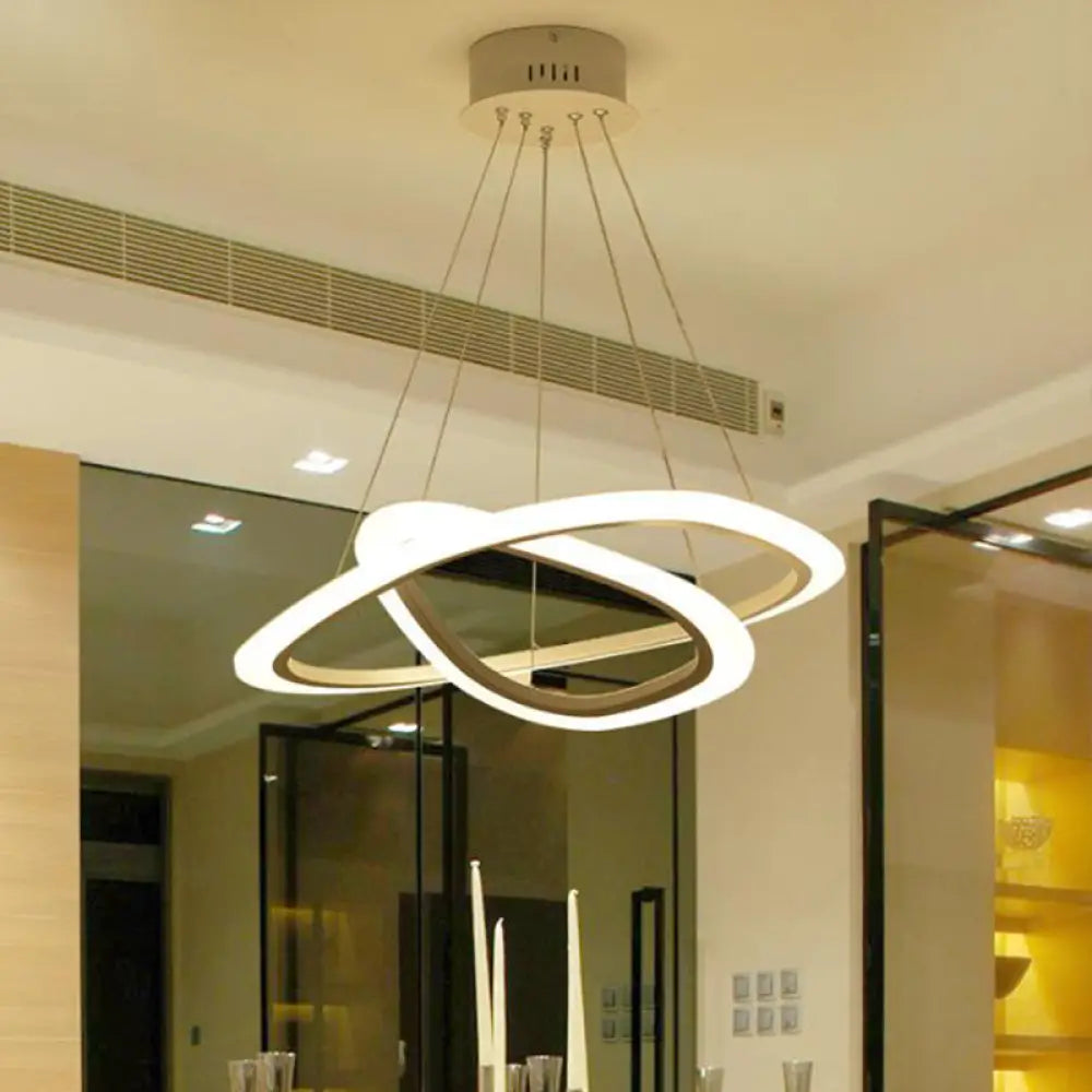 Minimalist White Led Pendant Light: Dining Room Chandelier With Triangle/Round Acrylic Shade (2/3