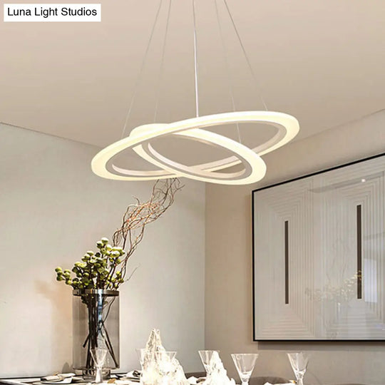 Minimalist White Led Pendant Light: Dining Room Chandelier With Triangle/Round Acrylic Shade (2/3