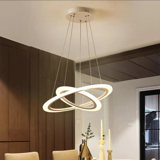 Minimalist White Led Pendant Light: Dining Room Chandelier With Triangle/Round Acrylic Shade (2/3