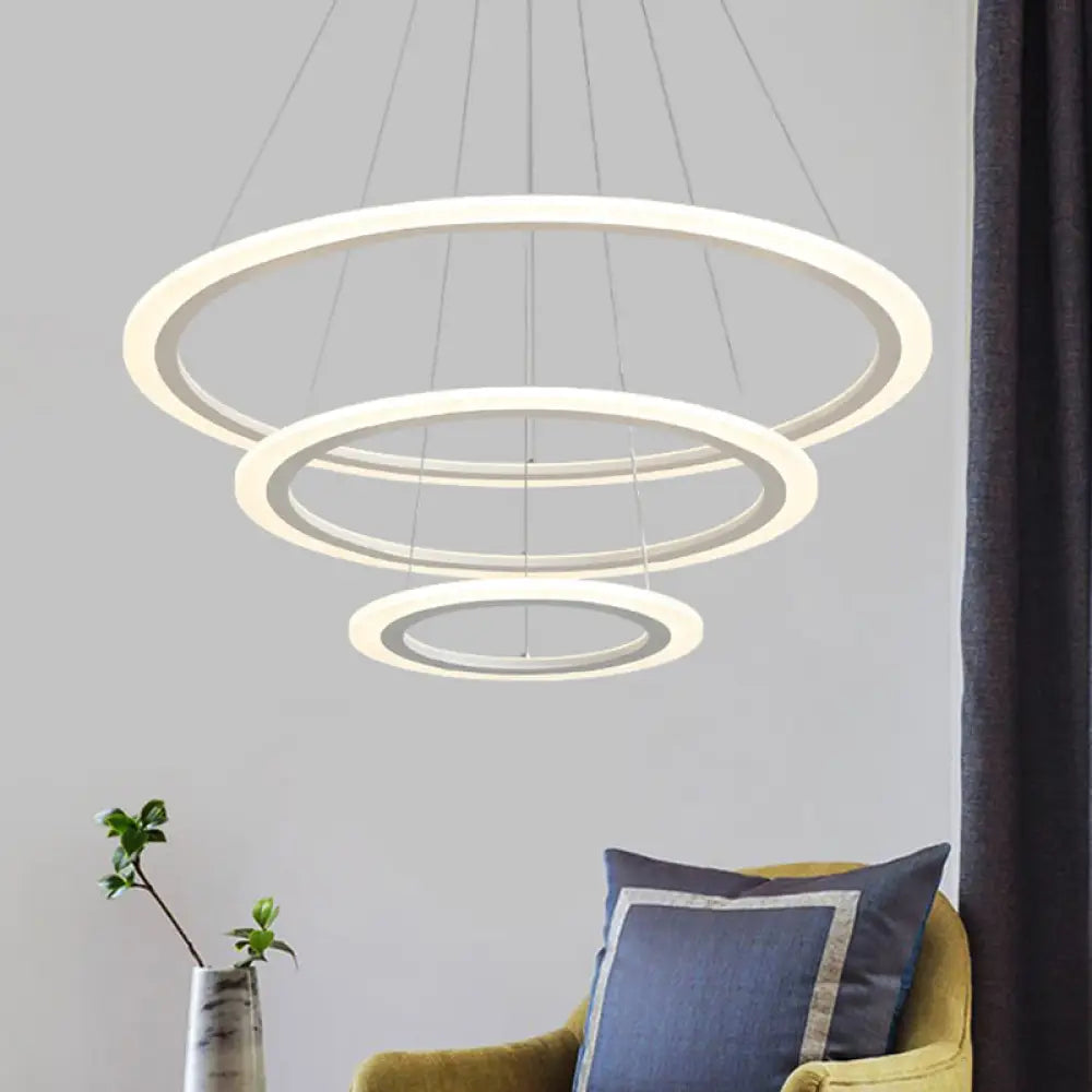 Minimalist White Led Pendant Light: Dining Room Chandelier With Triangle/Round Acrylic Shade (2/3