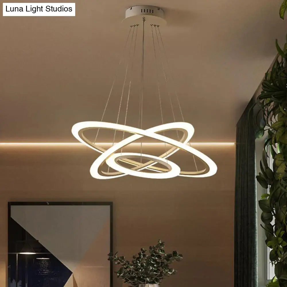 Minimalist White Led Pendant Light: 2/3-Tier Triangle/Round Acrylic Shade For Dining Room Chandelier