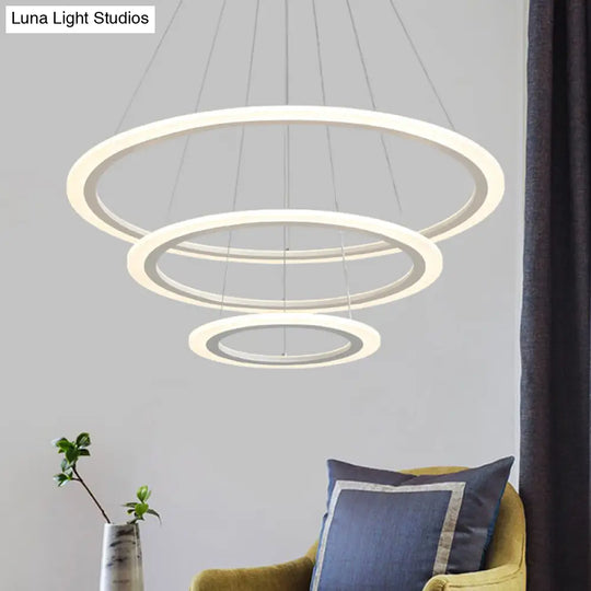 Minimalist White Led Pendant Light: 2/3-Tier Triangle/Round Acrylic Shade For Dining Room Chandelier