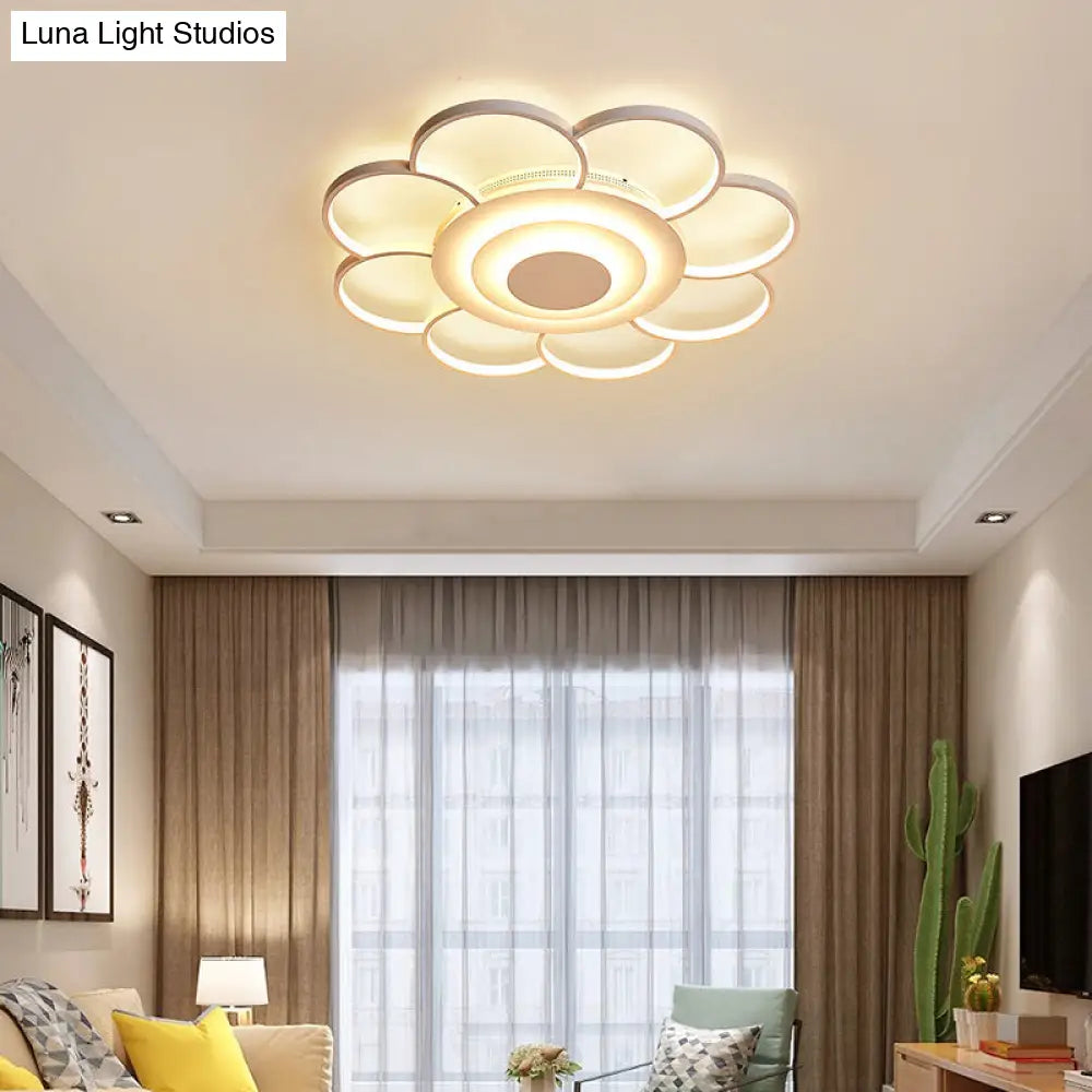 Minimalist White Led Sunflower Flushmount Ceiling Lamp For Bedroom