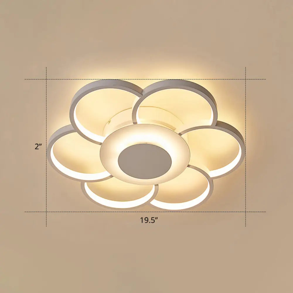 Minimalist White Led Sunflower Flushmount Ceiling Lamp For Bedroom / 19.5’ Remote Control