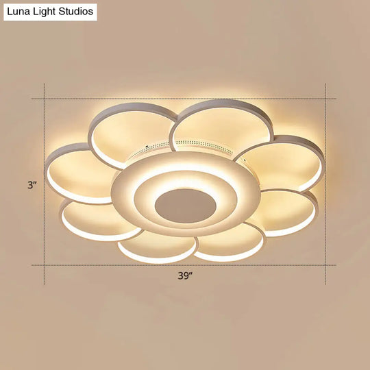 Minimalist White Led Sunflower Flushmount Ceiling Lamp For Bedroom / 39.5 Remote Control Stepless