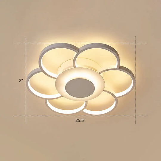Minimalist White Led Sunflower Flushmount Ceiling Lamp For Bedroom / 25.5’ Remote Control