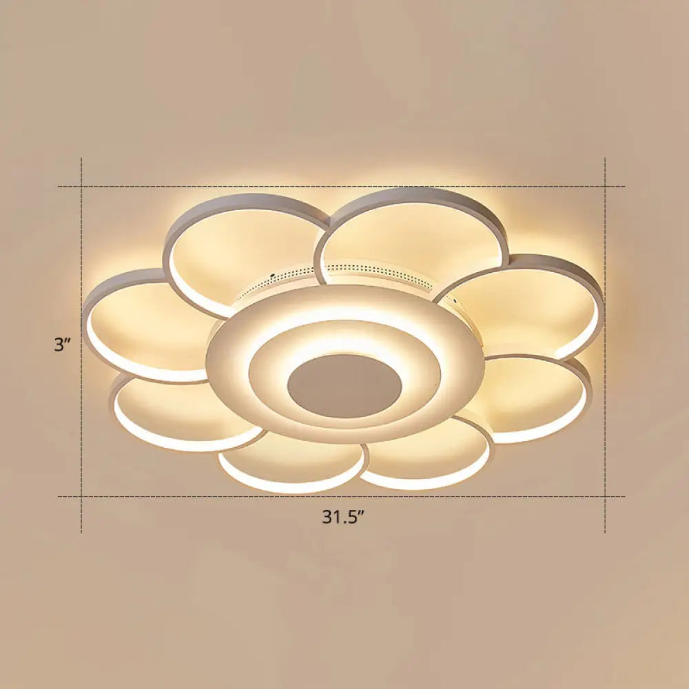 Minimalist White Led Sunflower Flushmount Ceiling Lamp For Bedroom / 31.5’