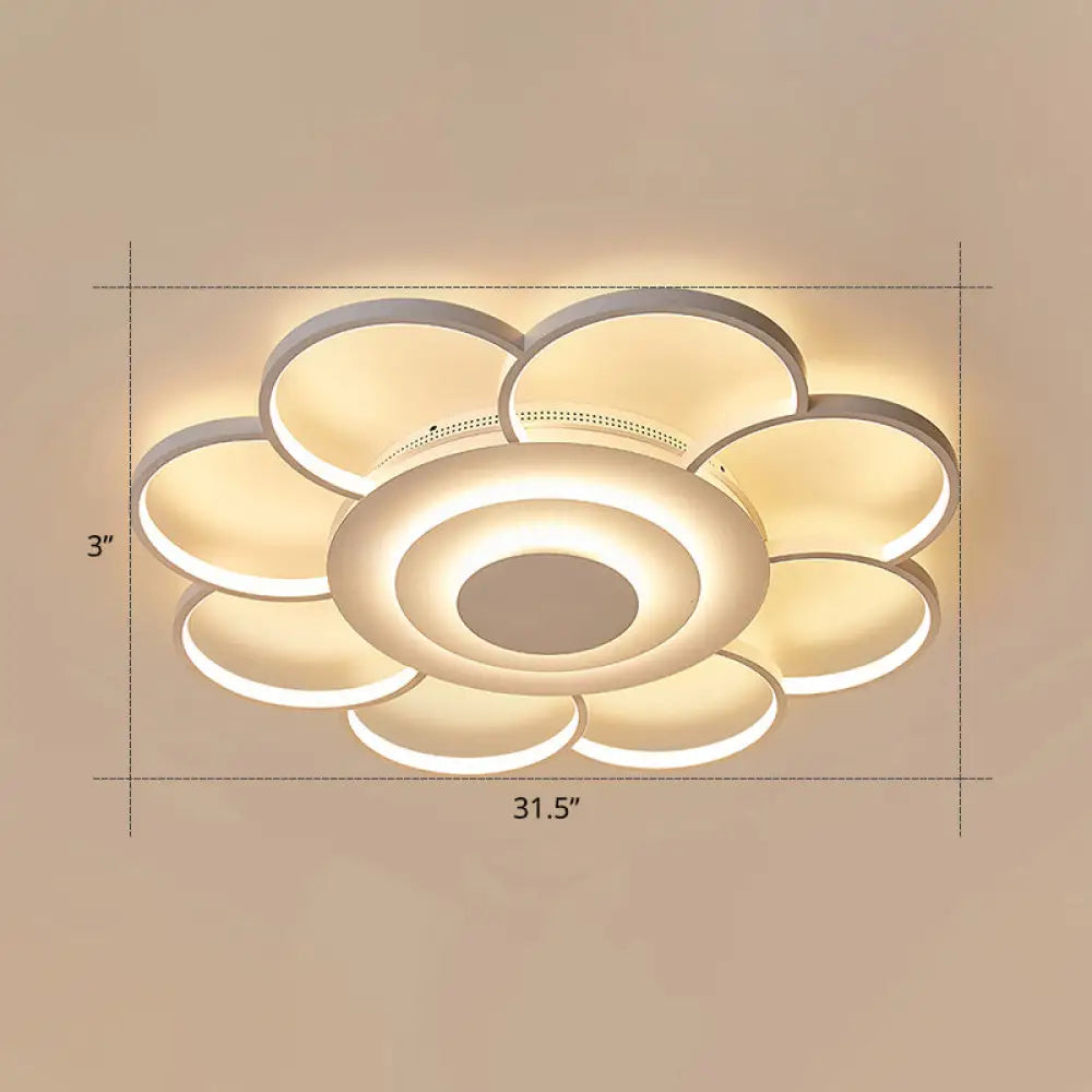 Minimalist White Led Sunflower Flushmount Ceiling Lamp For Bedroom / 31.5’ Remote Control