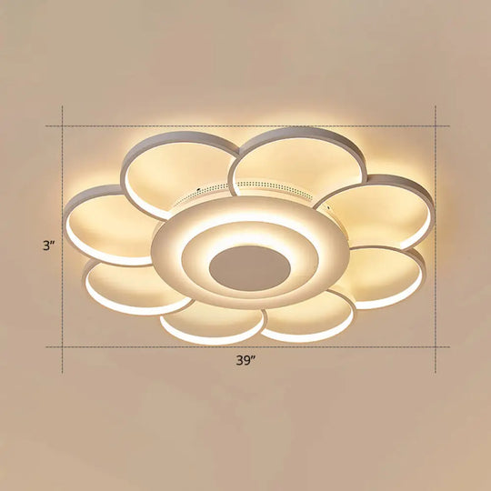 Minimalist White Led Sunflower Flushmount Ceiling Lamp For Bedroom / 39.5’