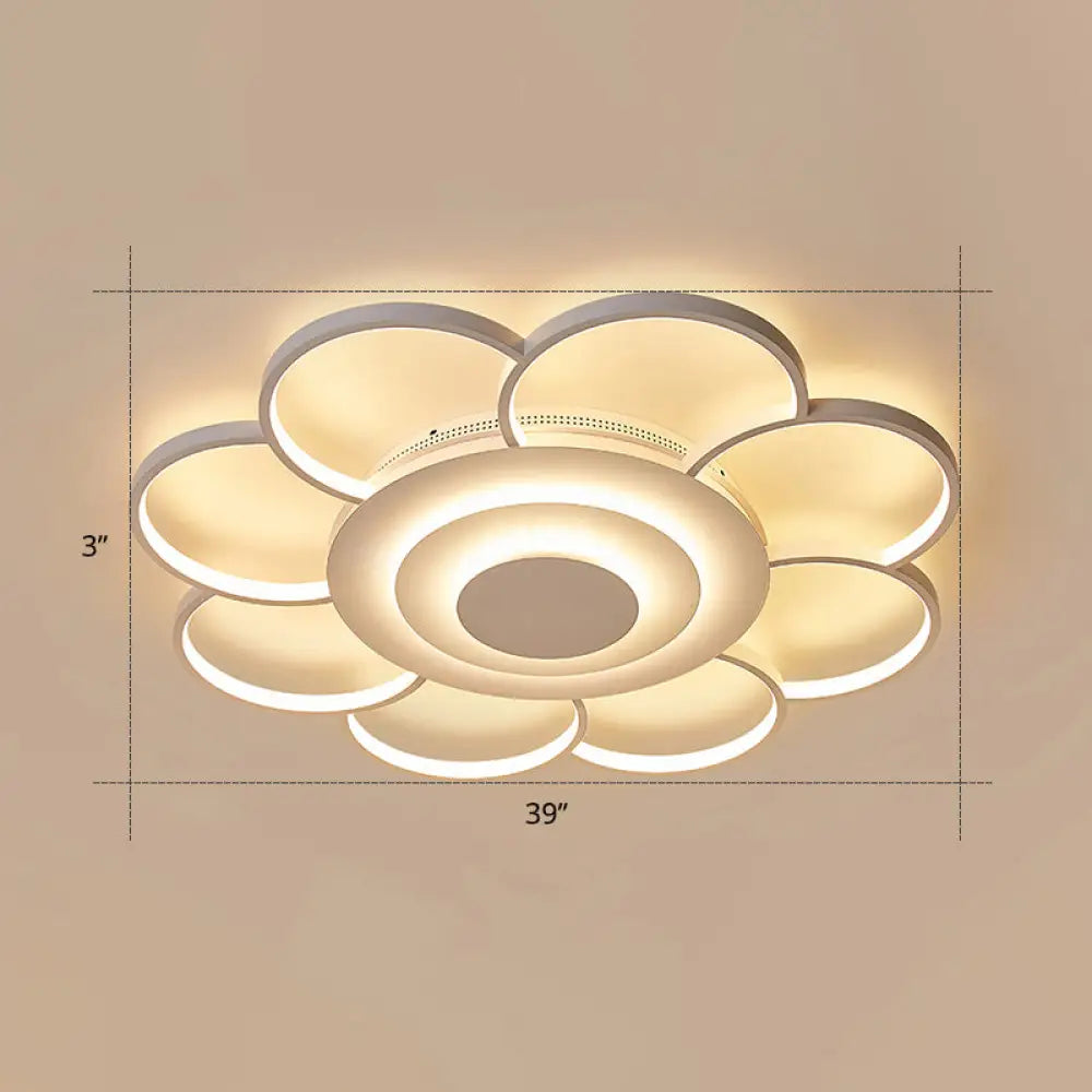 Minimalist White Led Sunflower Flushmount Ceiling Lamp For Bedroom / 39.5’ Remote Control