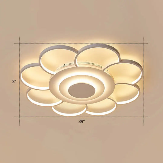 Minimalist White Led Sunflower Flushmount Ceiling Lamp For Bedroom / 39.5’ Remote Control