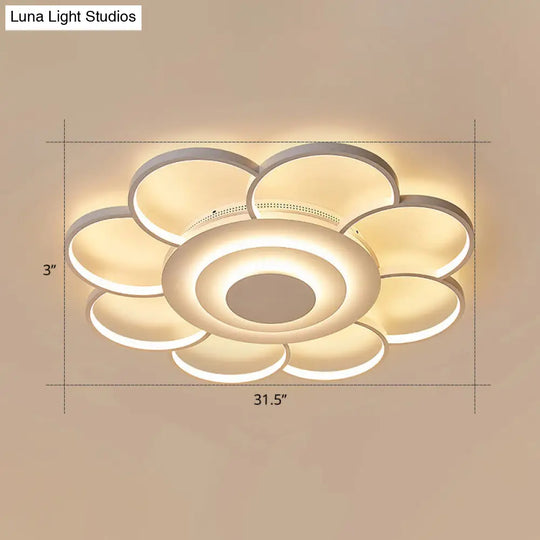 Minimalist White Led Sunflower Flushmount Ceiling Lamp For Bedroom / 31.5 Remote Control Stepless