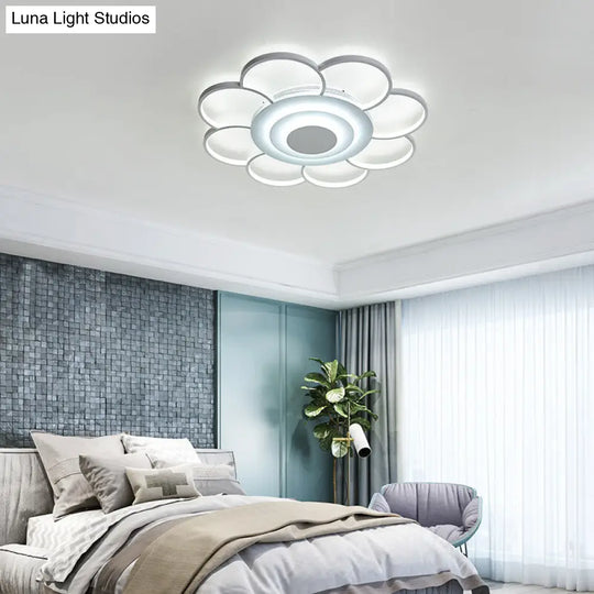 Minimalist White Led Sunflower Flushmount Ceiling Lamp For Bedroom