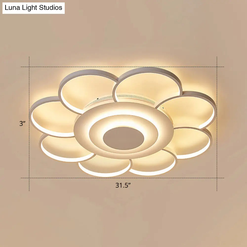 Minimalist White Led Sunflower Flushmount Ceiling Lamp For Bedroom / 31.5