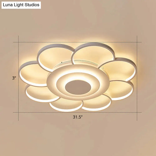 Minimalist White Led Sunflower Flushmount Ceiling Lamp For Bedroom / 31.5
