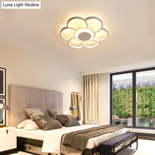 Minimalist White Led Sunflower Flushmount Ceiling Lamp For Bedroom