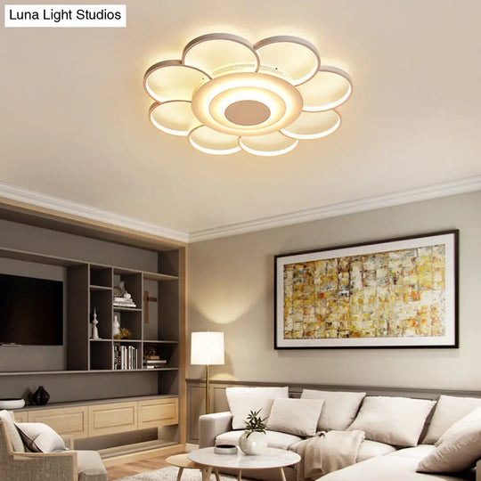 Minimalist White Led Sunflower Flushmount Ceiling Lamp For Bedroom