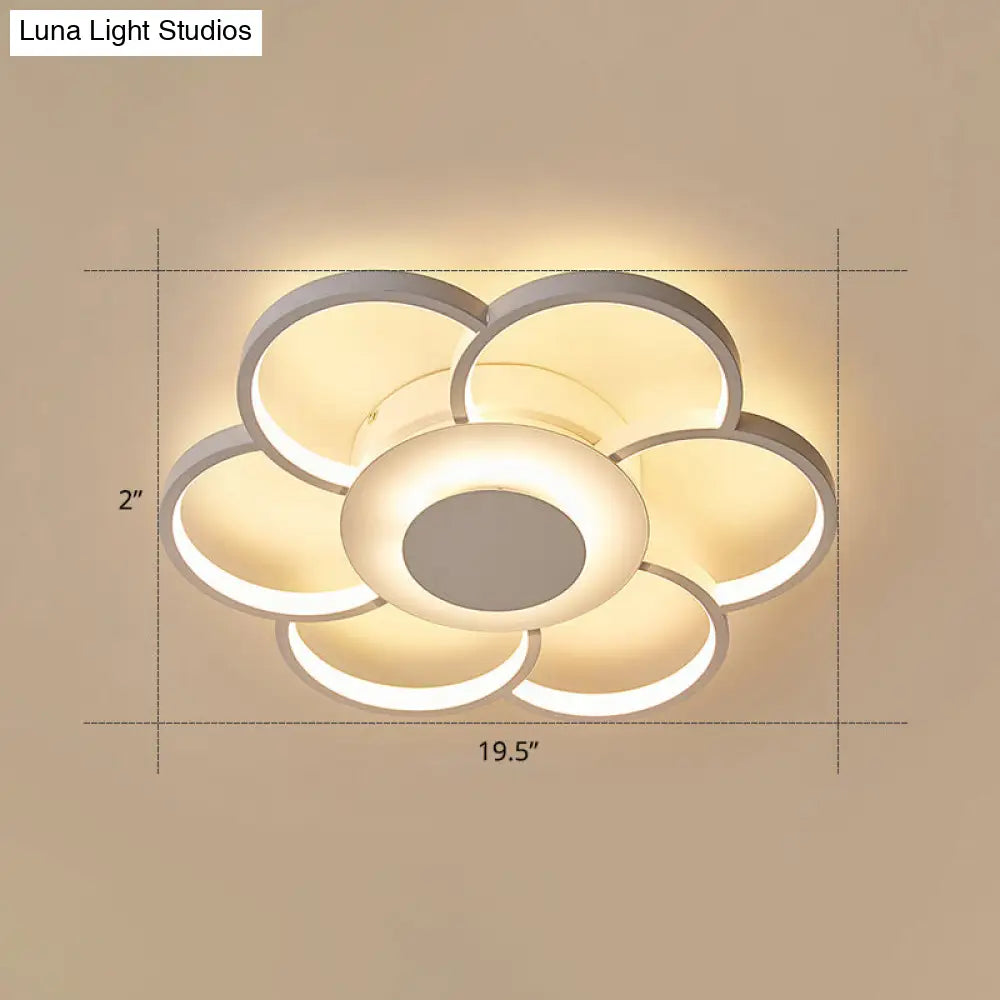 Minimalist White Led Sunflower Flushmount Ceiling Lamp For Bedroom / 19.5 Remote Control Stepless