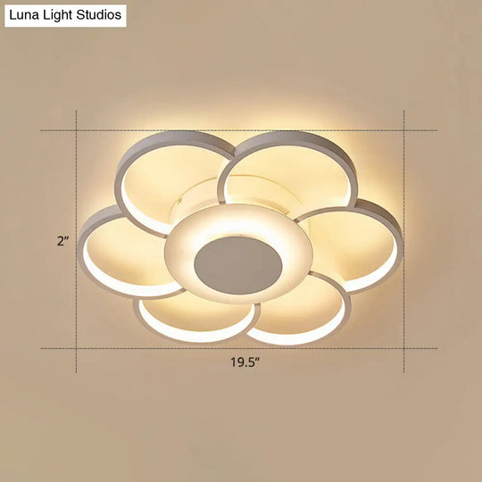 Minimalist White Led Sunflower Flushmount Ceiling Lamp For Bedroom / 19.5 Remote Control Stepless