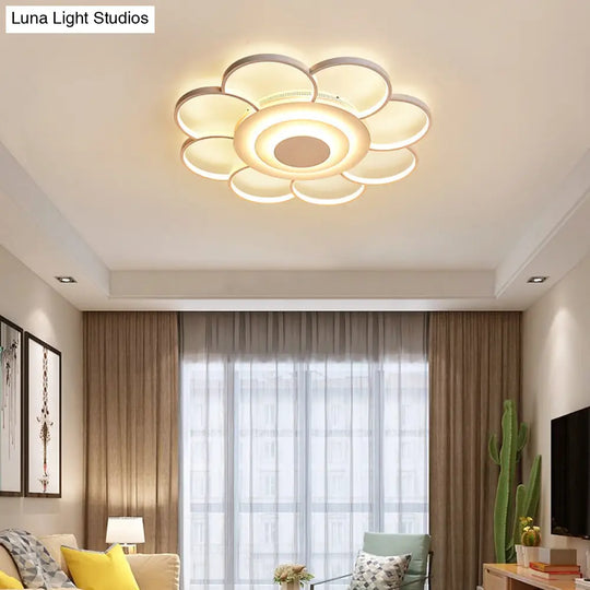 Minimalist White Led Sunflower Flushmount Ceiling Lamp For Bedroom