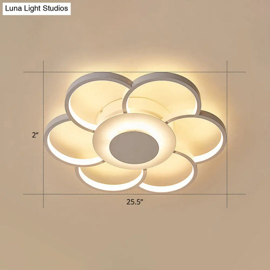 Minimalist White Led Sunflower Flushmount Ceiling Lamp For Bedroom / 25.5 Remote Control Stepless