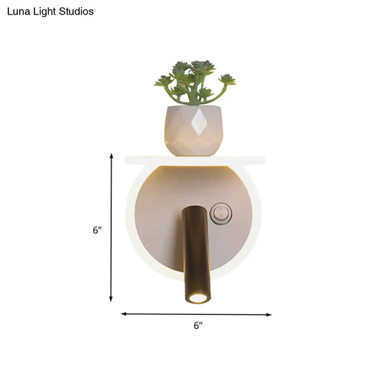 Minimalist White Led Wall Sconce With Plant Decoration In Warm/White Light