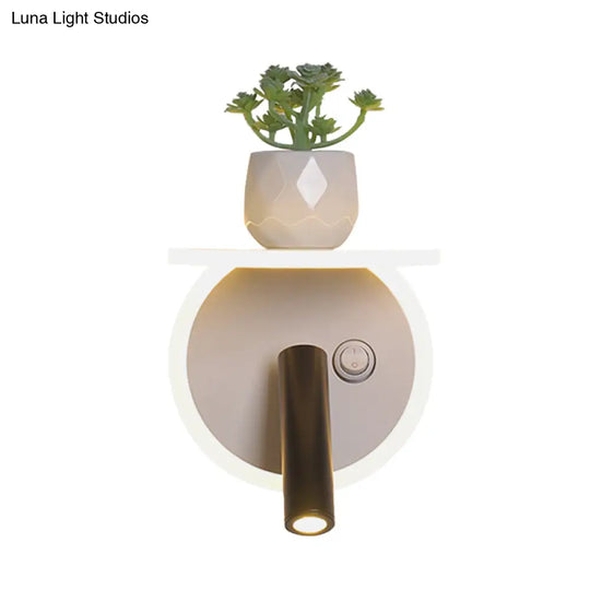 Minimalist White Led Wall Sconce With Plant Decoration In Warm/White Light