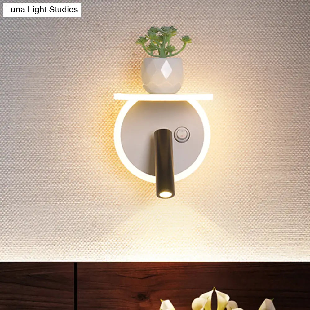 Minimalist White Led Wall Sconce With Plant Decoration In Warm/White Light