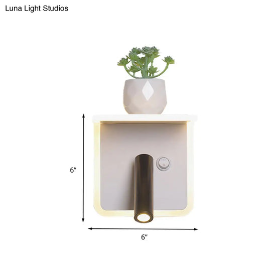 Minimalist White Led Wall Sconce With Plant Decoration In Warm/White Light