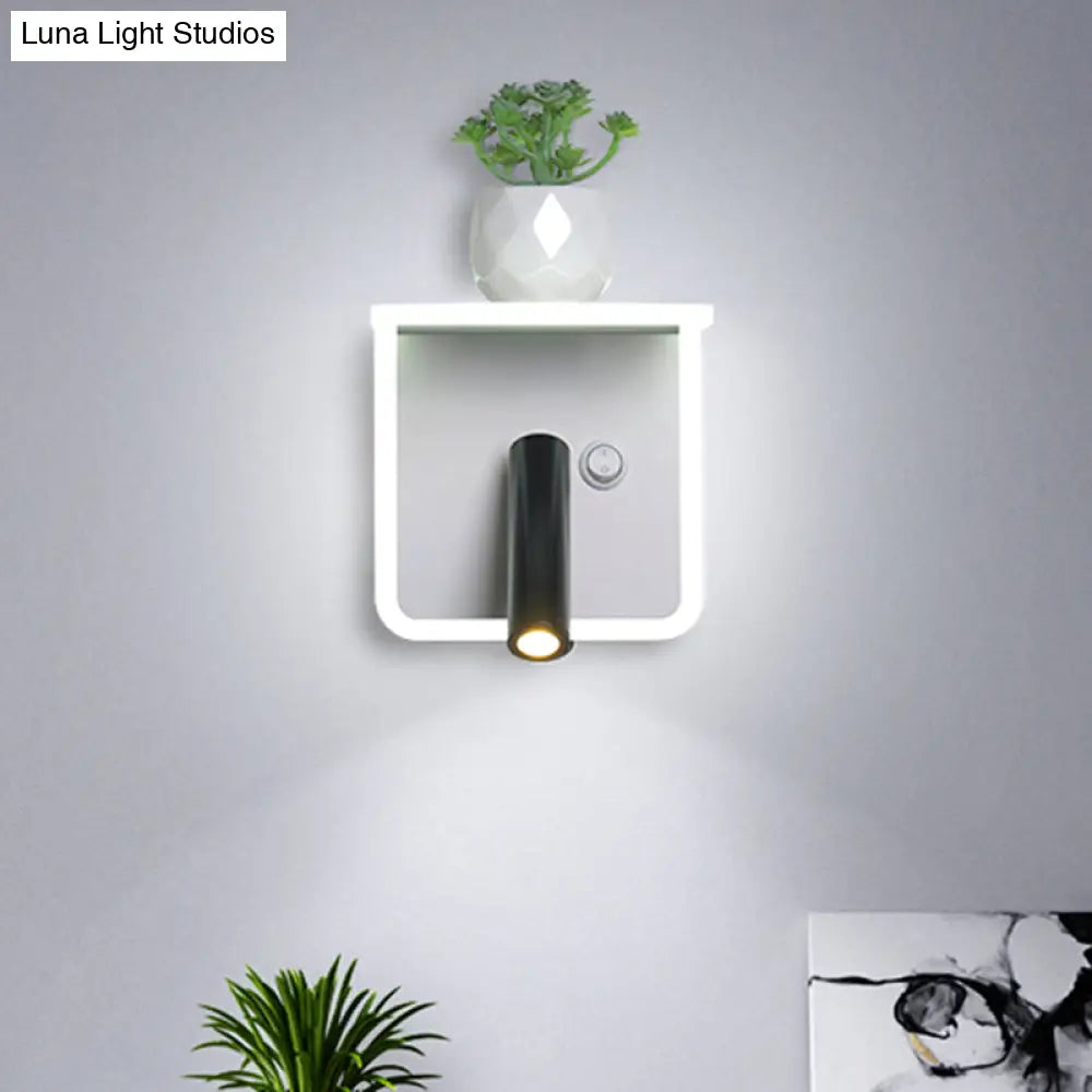 Minimalist White Led Wall Sconce With Plant Decoration In Warm/White Light