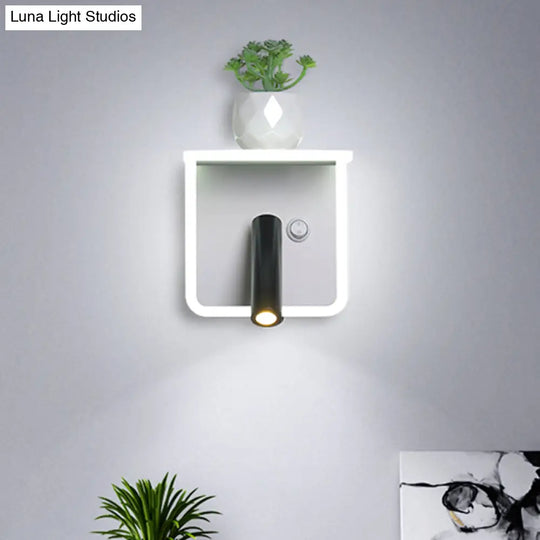 Minimalist White Led Wall Sconce With Plant Decoration In Warm/White Light