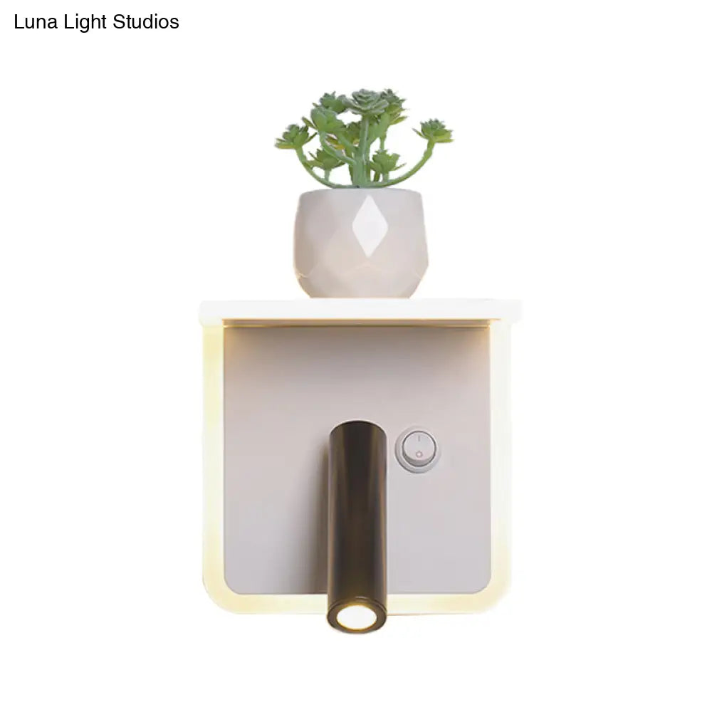 Minimalist White Led Wall Sconce With Plant Decoration In Warm/White Light