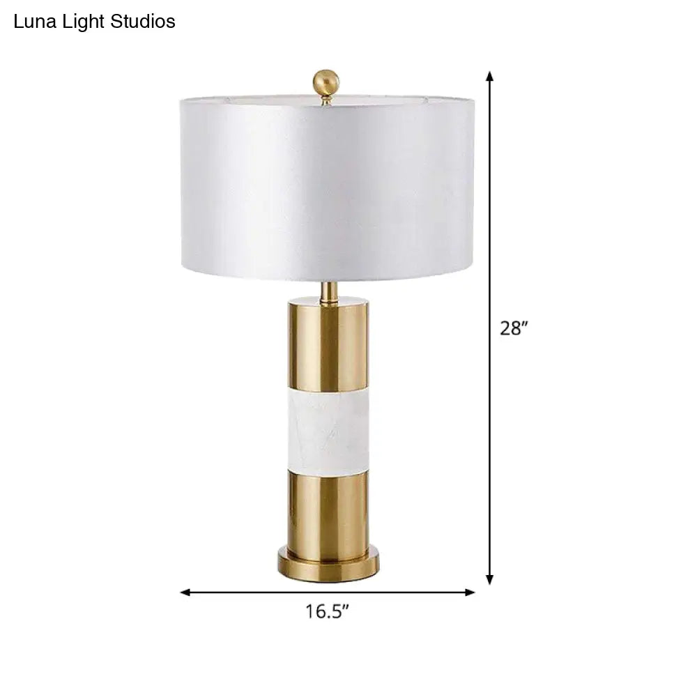 Minimalist White Metal Table Lamp With Fabric Shade - Bedroom Nightstand Lighting