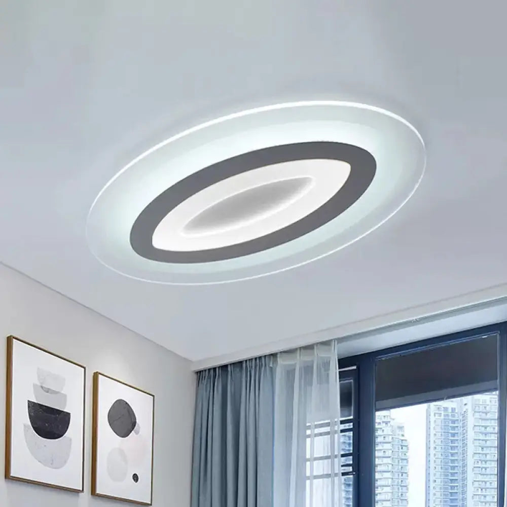 Minimalist White Oval Flush Mount Led Fixture For Living Room Lighting / 23’