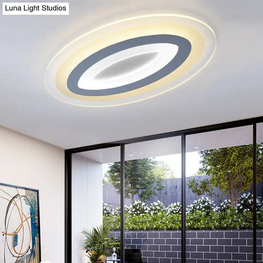 Minimalist White Oval Flush Mount Led Fixture For Living Room Lighting / 23 Warm