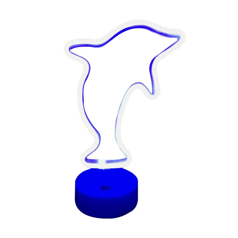 Minimalist White Plastic Dolphin Night Lamp: Battery-Operated Led Table Lighting