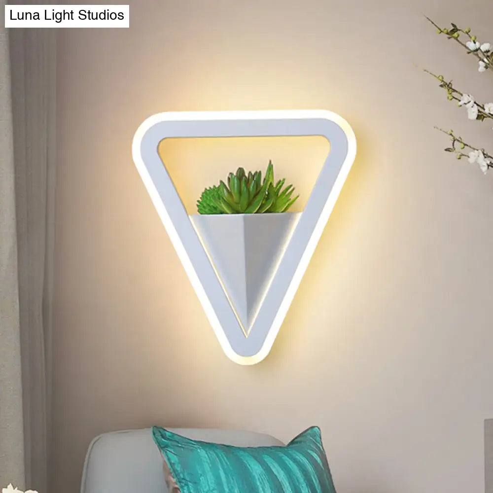 Minimalist White Sconce Light Fixture Acrylic Triangle Led Plant Wall Lamp In Warm/White