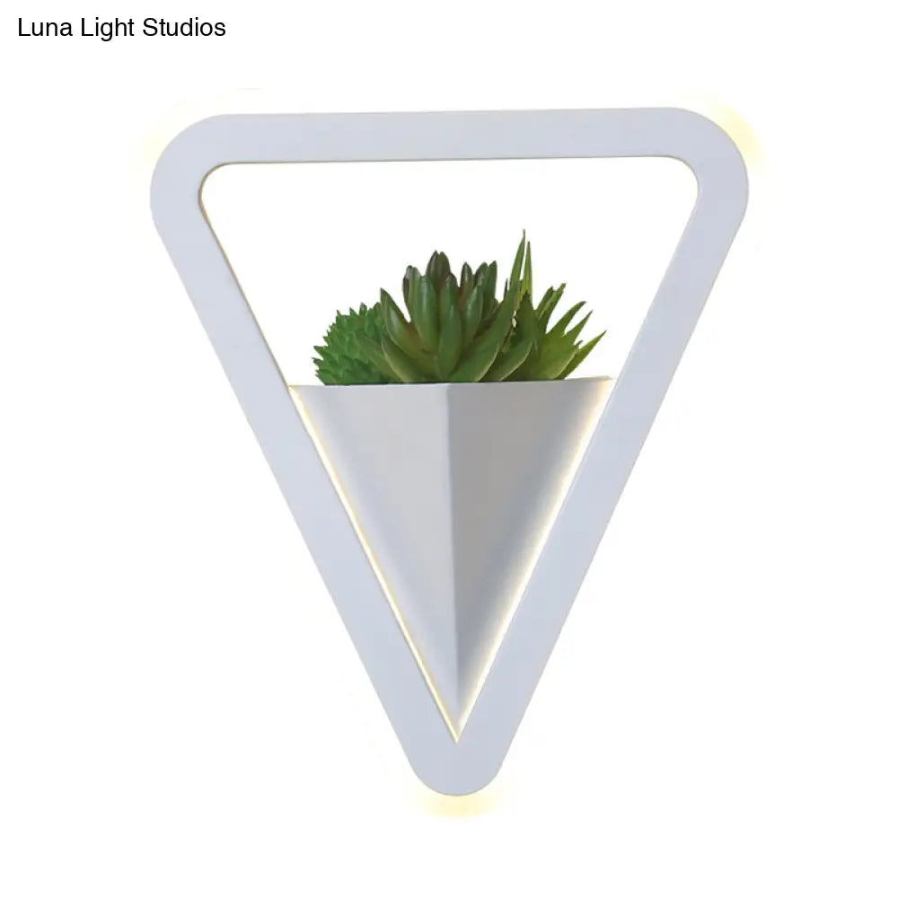 Minimalist White Sconce Light Fixture Acrylic Triangle Led Plant Wall Lamp In Warm/White