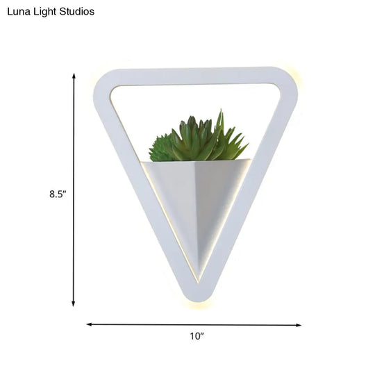 Minimalist White Sconce Light Fixture Acrylic Triangle Led Plant Wall Lamp In Warm/White