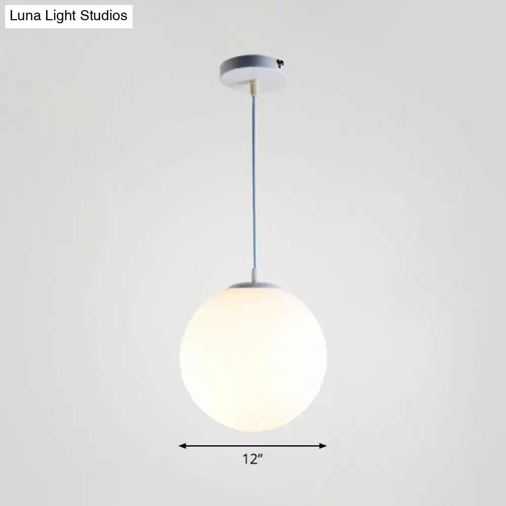 Minimalist Single Restaurant Ceiling Lamp With Opal Glass Shade White / 12