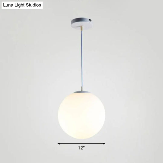 Minimalist Single Restaurant Ceiling Lamp With Opal Glass Shade White / 12