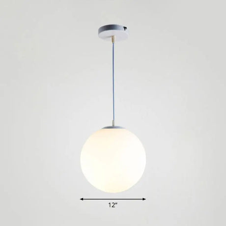 Minimalist White Sphere Opal Glass Ceiling Lamp For Single Restaurant / 12’