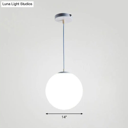 Minimalist Single Restaurant Ceiling Lamp With Opal Glass Shade White / 14